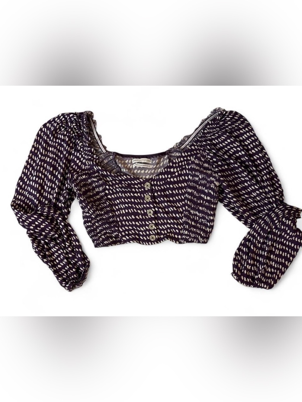 Urban Outfitters Purple Cropped Button-Front Top with Cream Dash Print